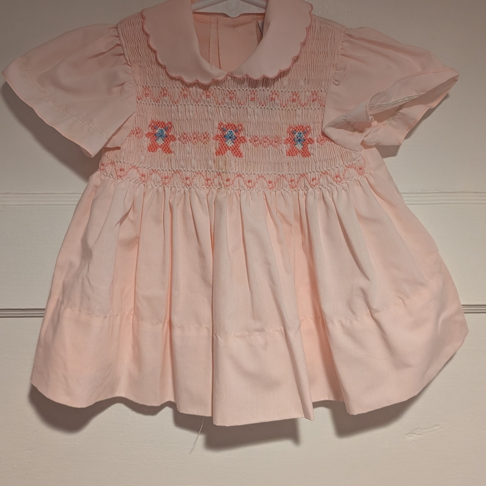 Pink Smocked Kids Casual Dress